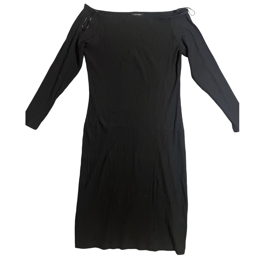 Banana Republic Women's Black Ribbed Knit Off-The-Shoulder Midi Dress Size L